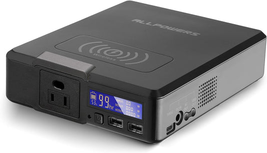 Cargador portátil ALLPOWERS S200 de 200 W y 41600 mAh con energía solar y batería externa inalámbrica.