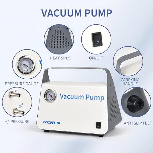 LICHEN Bomba de vacío de diafragma sin aceite, con caudal de 15 L/min con doble presión, portátil con kit de manguera para filtración de líquidos