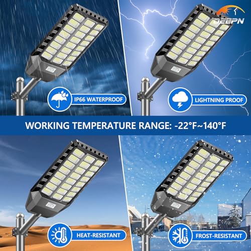 Deepn - Luces solares de calle para exteriores, 5000 W, luces solares de estacionamiento de 360000 lúmenes, luz de calle con energía solar, IP66, impermeable, sensor de movimiento al aire última