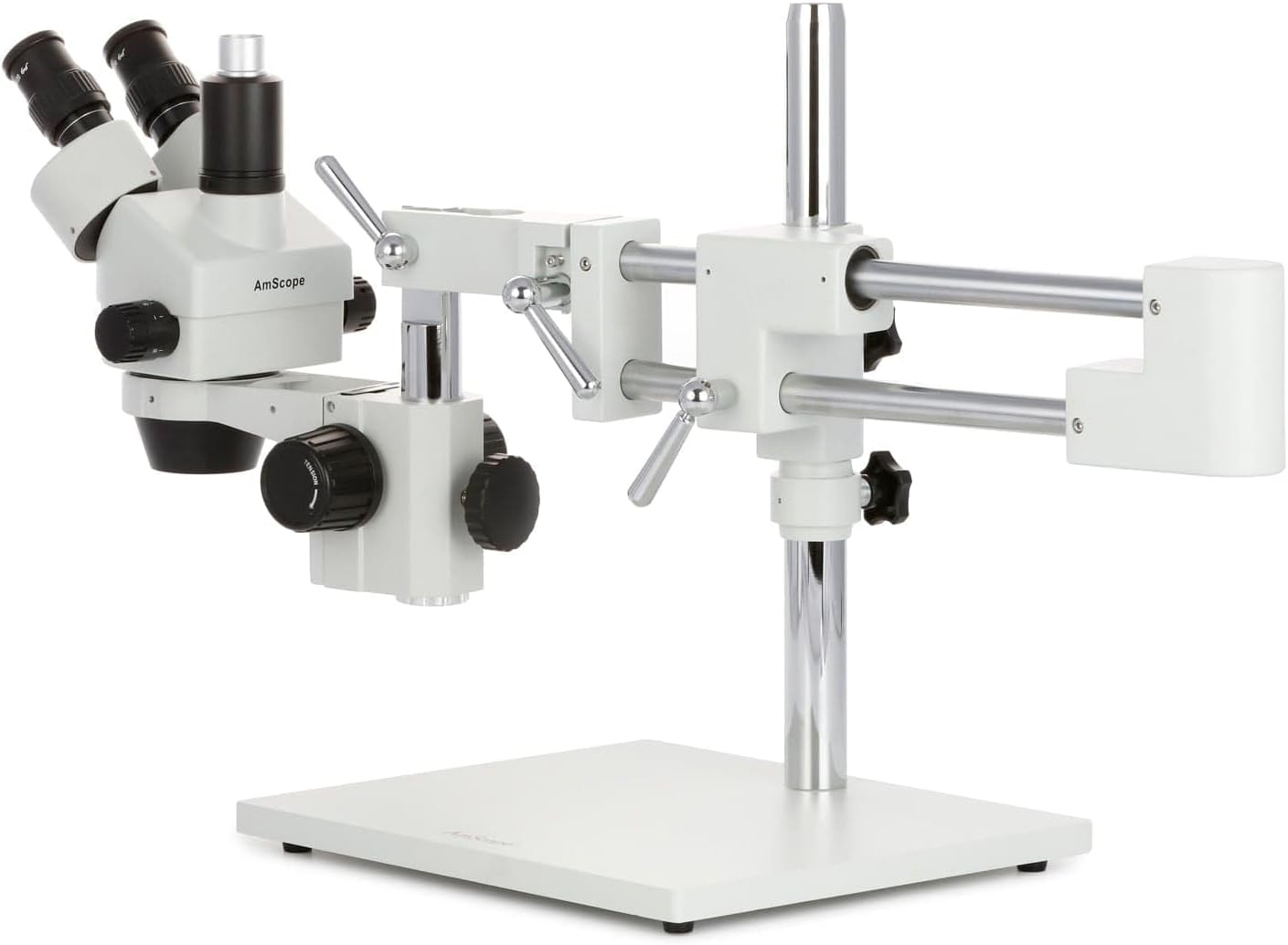 AmScope SM-4TP - Microscopio Profesional de Zoom estéreo trinocular con Control de Enfoque simultáneo, oculares WH10x, Aumento 7X-45X, Lente de Zoom 0.7X-4.5X, iluminación Ambiental, Soporte de Brazo