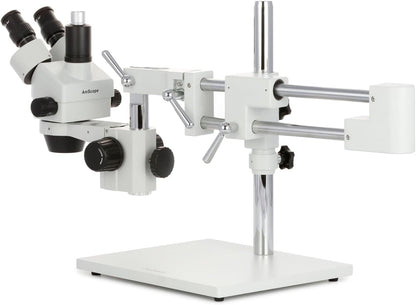 AmScope SM-4TP - Microscopio Profesional de Zoom estéreo trinocular con Control de Enfoque simultáneo, oculares WH10x, Aumento 7X-45X, Lente de Zoom 0.7X-4.5X, iluminación Ambiental, Soporte de Brazo