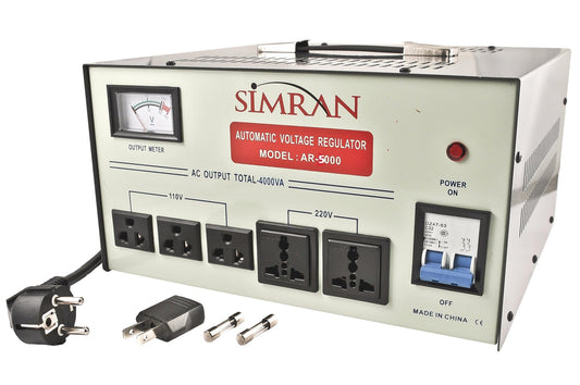 Simran AR-5000 transformador convertidor de voltaje reductor 110v a 220v regulador de potencia, 5000 vatios