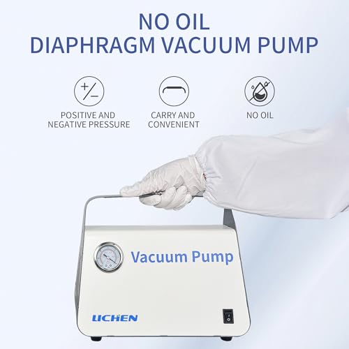 LICHEN Bomba de vacío de diafragma sin aceite, con caudal de 15 L/min con doble presión, portátil con kit de manguera para filtración de líquidos