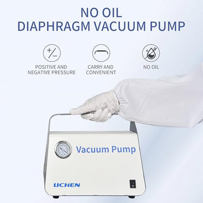 LICHEN Bomba de vacío de diafragma sin aceite, con caudal de 15 L/min con doble presión, portátil con kit de manguera para filtración de líquidos