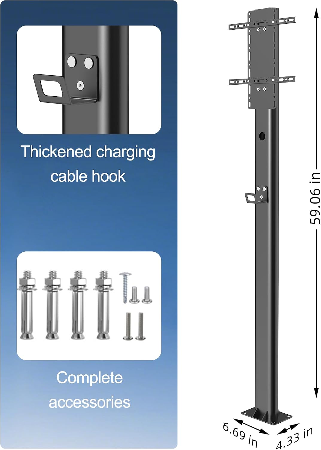 Soporte de pedestal universal para cargador de vehículos eléctricos, montaje en suelo de 59 pulgadas con gancho para cable BS-CDZ