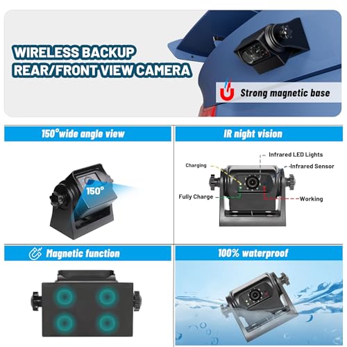 EWAY 2 cámaras magnéticas inalámbricas de respaldo HD1080P con monitor de pantalla dividida de 5 pulgadas, portátil, sin cableado, enganche de remolque, visión nocturna, cámara de visión trasera para