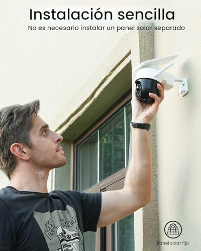 AOSU C9C Cámara solar de seguridad para exteriores – Cámaras de seguridad 100% sin cables, inalámbricas para exteriores para vigilancia en el hogar con panel solar fijo, vista panorámica de 360°