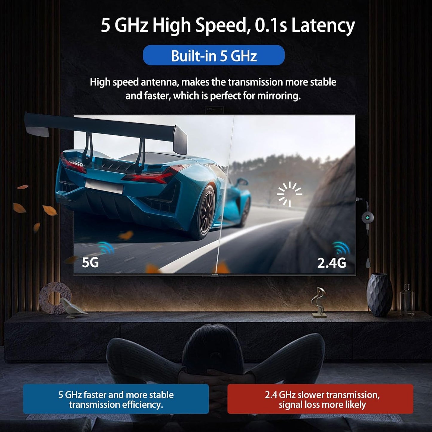 Adaptador de pantalla HDMI inalámbrico 5G, dongle Miracast 4K, espejo de pantalla para teléfono inteligente, Android, tableta, laptop, ventana a HDTV/monitor/proyector, DLNA compatible, Miracast