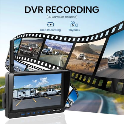Cámara de respaldo para RV, 7 pulgadas, cámaras de respaldo de vehículo 1080P con detección de IA, cámara de respaldo inalámbrica impermeable con grabación DVR y visión nocturna para