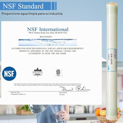 BW-4040, Membrana RO de 10,16 cm x 101,6 cm para Desalinización de Agua Salobre, Membrana de Ósmosis Inversa BW 4040 para Toda la Casa, Agua Municipal, Certificada NSF, Tasa de Desalinización del