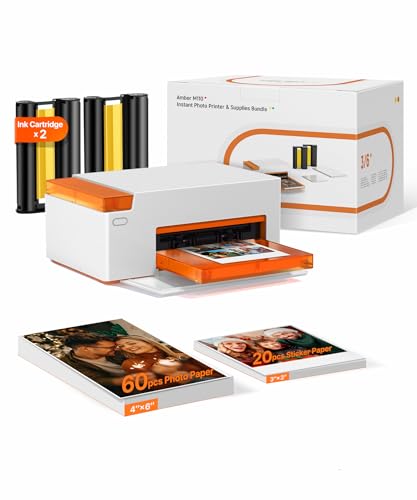 Liene Amber M110 - Impresora fotográfica Bluetooth de 80 hojas, impresora fotográfica portátil para iPhone, sublimación de tinte térmico, impresora de imágenes, 60 hojas de papel de 4 x 6 y 20 hojas DHP515