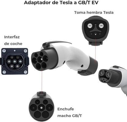 Adaptador Tesla a GB/T, Convertidor de Carga EV 7KW 32A, Compatible con BYD/JAC y Otros Vehículos Eléctricos con Conector GB/T, Bloqueo de Seguridad, Accesorios para Auto Eléctrico