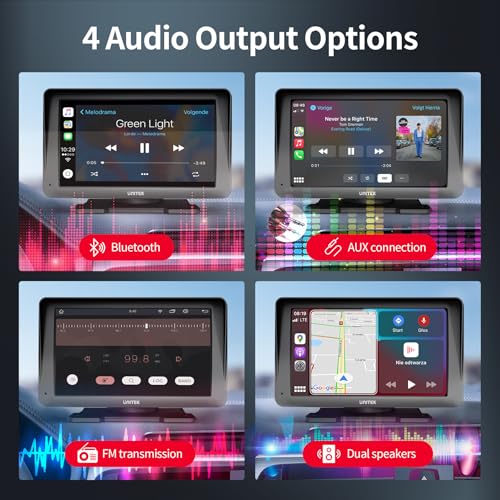 Unitek - Pantalla táctil portátil inalámbrica para coche, 7 pulgadas, compatible con Bluetooth, pantalla de Android y Apple Carplay para pantalla de coche para Carros con cámara de respaldo/navegador