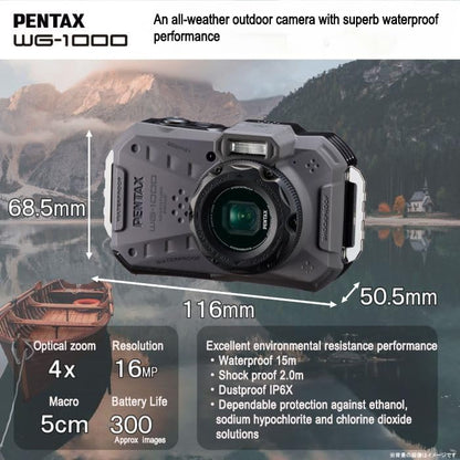 PENTAX WG-1000 - Cámara compacta digital resistente al agua, diseñada para fotografías informales al aire última intervensión y subacuáticas, impermeable hasta una profundidad de 15m MFR: 02155