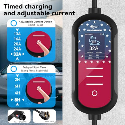 Cargador EV de nivel 2 32A, 240V, 7.68 KW, enchufe NEMA 14-50, cargador de vehículo eléctrico portátil, cable de 25 pies, Plug & Play para J1772, para hogar y exterior (negro) A70527 - QJHH4700527