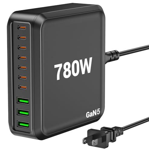 Bloque de cargador USB C de 780 W estación de carga rápida de 10 puertos USB C GaN PD 120 W adaptador de cargador para laptop MacBook Pro/Air, DELL, iPad, iPhone, Samsung Galaxy