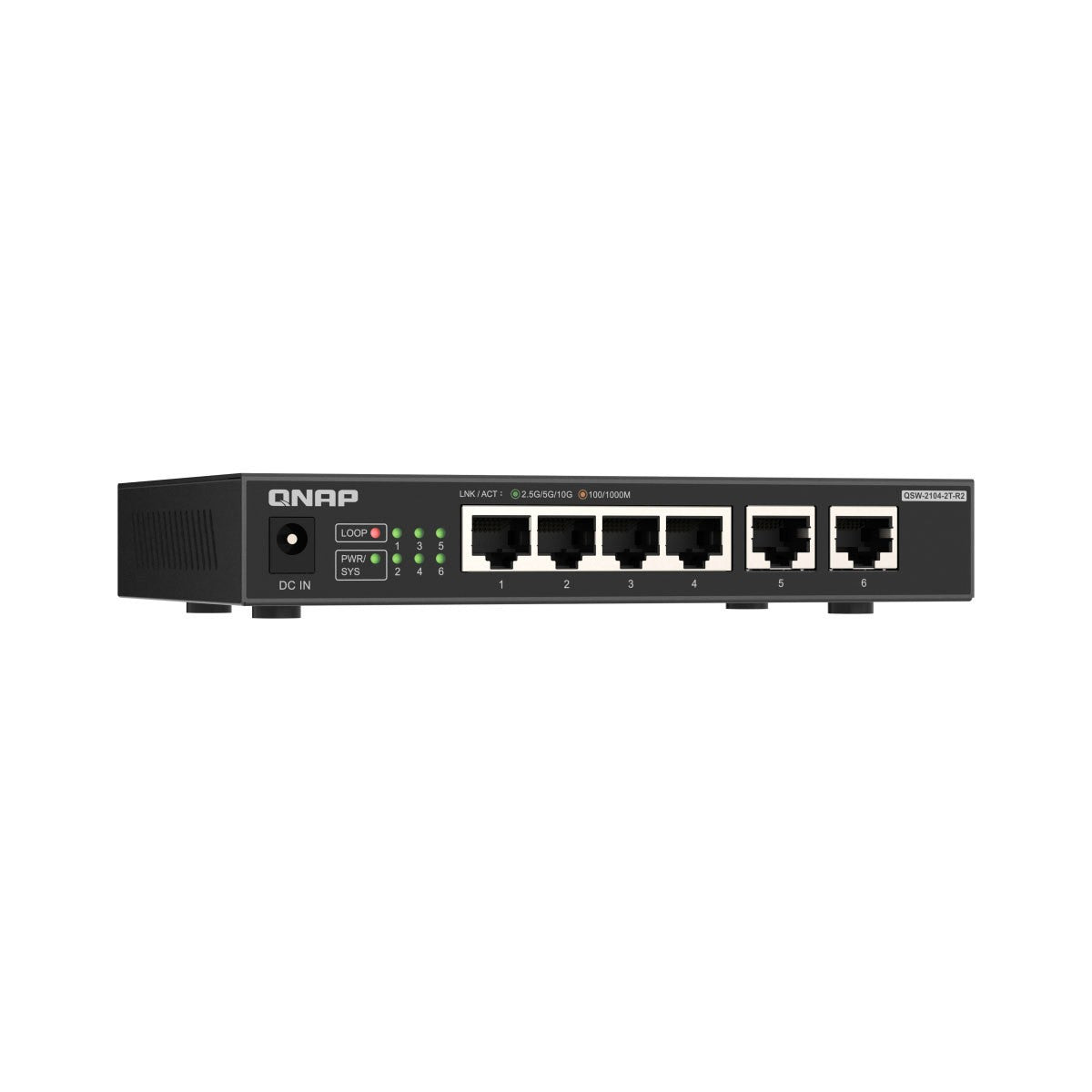 Switch no gestionado QNAP QSW-2104-2T-R2 de 4 puertos 2,5 GbE y 2 puertos 10 GbE QNQSW21042TR