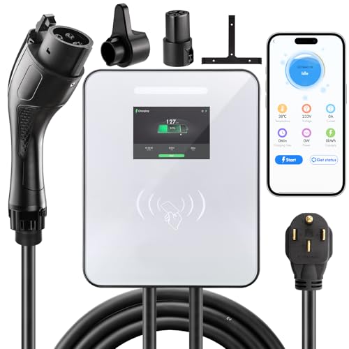 Cargador EV de nivel 2 de 48 amperios, 240 V, 11.5 KW y 25 pies con enchufe NEMA 14-50 y aplicación inteligente SAE J1772, carga programada, cable flexible de 25 pies