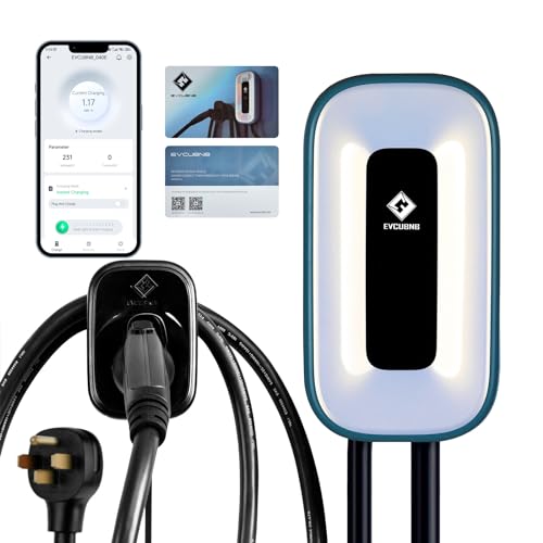 Cargador EV Nivel 2,50 Amp Estación de carga, 240 V, EVSE interior/exterior, cable de 25 pies nivel 2 ev cargador, 2.4 GWiFi/APP/RFID tarjeta (enchufe NEMA14-50 o cableado)