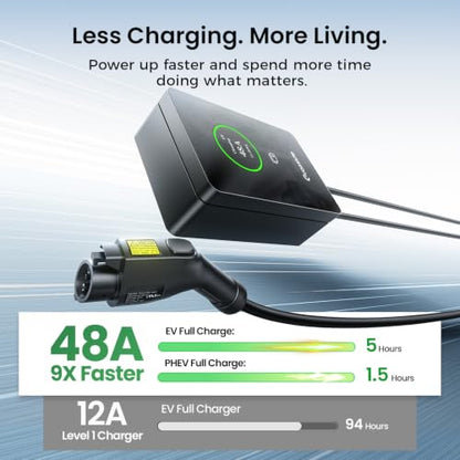 GRASSIDE NECS-ACW-11.5-1-US-3028 Upgraded 48 Amp J1772 & TESLA Level 2 EV Charger, 25ft Cable, Hardwired