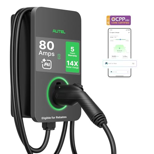 Autel MaxiCharger - Cargador de vehículo eléctrico (EV) nivel 2, hasta 80 amperios, compatible con OCPP, nube integrada con IA, interior/exterior, habilitado para 4G/Wi-Fi/Wi-Sol, AC PRO Business #UW19LJ02