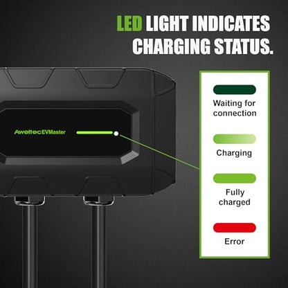 Cargador de vehículo eléctrico de nivel 2, 18 pies, 32 amperios, 240 V CA, estación de carga para vehículos eléctricos, cable portátil para interiores y exteriores, EVSE SAE J1772 EV