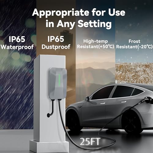 LEISHENG ENERGY Cargador EV de nivel 2 para J1772, cargador de coche eléctrico de 240 V, enchufe NEMA 14-50P 48A, cable de 25 pies, IP65, APP US-SP-115