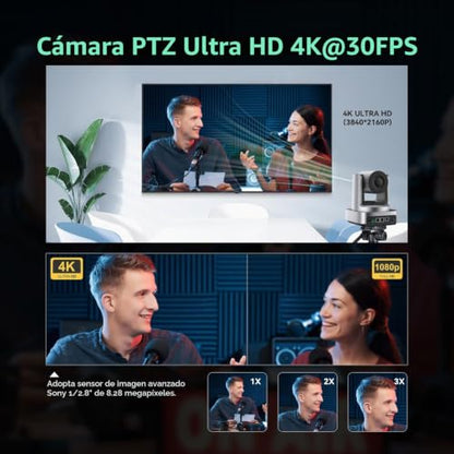 TONGVEO US-EZ3H4K+M2B - Sistema de cámara de sala de conferencias 4K, cámara PTZ 4K de seguimiento automático con IA Zoom óptico 3x Zoom óptico de 92 ° y altavoz Bluetooth 16.4 pies de recepción de voz para conferencias