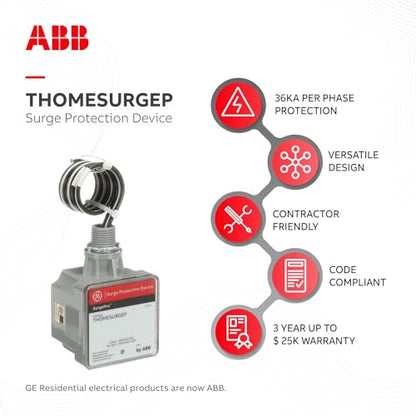 THOMESURGEP by ABB • Dispositivo de protección contra sobretensiones SurgePro™ • SPD residencial con cable montado externamente para minoristas y hogar • SPD tipo 1 • Seguro, confiable y funcional