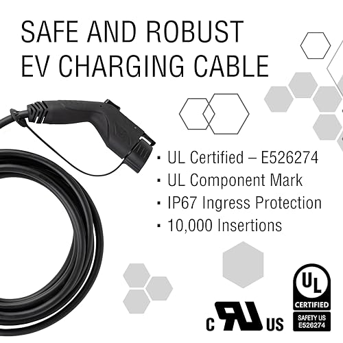 Cable de repuesto para estación de carga EV de nivel 2 – 40A SAE J1772, cable de carga universal tipo 1 de 20 pies, resistente, resistente al agua IP67, certificado UL, fácil de instalar