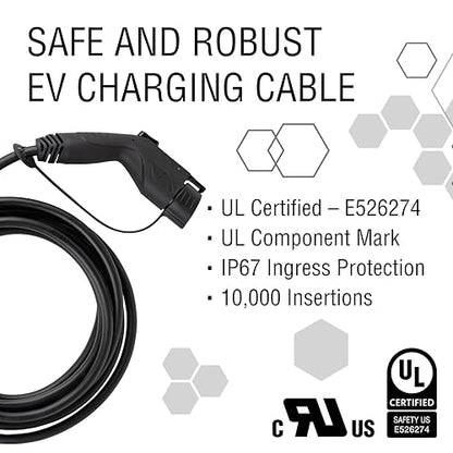 Cable de repuesto para estación de carga EV de nivel 2 – 40A SAE J1772, cable de carga universal tipo 1 de 20 pies, resistente, resistente al agua IP67, certificado UL, fácil de instalar