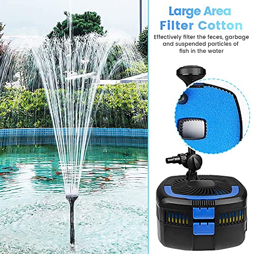 ANBULL Bomba de filtro de estanque de 1370 GPH, bomba de agua sumergible de fuente de 110 V/57 W, bomba de agua de filtro de alta eficiencia para estanques de hasta 2113 galones