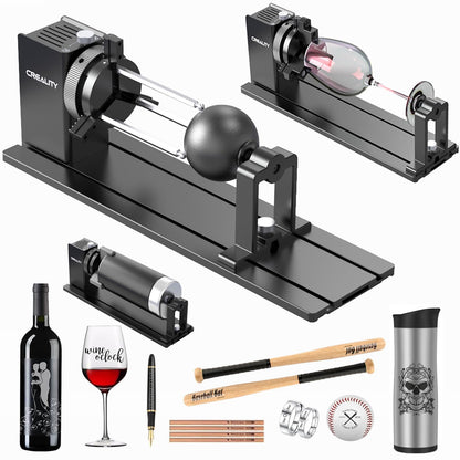 Creality Kit rotativo Pro, rodillo giratorio láser 3 en 1, accesorios de grabado multifunción para grabador láser, mandíbula giratoria para grabar copa de vino, bate de béisbol, anillo y la mayoría de