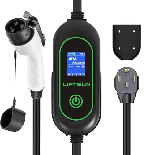 LIFTSUN Cargador EV de nivel 2, máximo 40 amperios 9.6 KW EVSE, cargador portátil J1772 para el hogar, cargador EV ajustable 13A/16A/24A/32A/40A, cable de doble uso de 21 pies para vehículos ‎LS-I15A-21FT