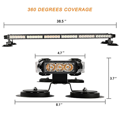 ASPL - Barra de luz estroboscópica de 98 cm, 78 LED 12V-24V doble cara, intermitente, de alta intensidad, luz estroboscópica con base magnética para seguridad