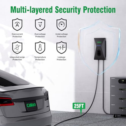 Calion Cargador de vehículo eléctrico de nivel 2, cargador de montaje en pared con cable de 25 pies, estación de carga de vehículo eléctrico para vehículos eléctricos J1772, 50 amperios #EV-C02AZ-US50A
