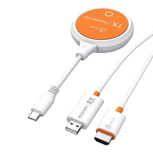 j5create ScreenCast - Transmisor y receptor de pantalla inalámbrico USB-C a HDMI, compatible con 1080p, adecuado para iPhone15, MacBook, iPad Pro, Chromebook, portátiles USB-C y Android (JVAW62)