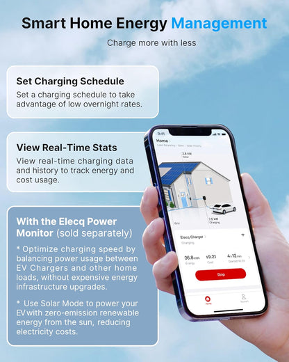 Cargador EV de nivel 2 de 50 A, modo de carga solar y gestión activa de carga, cargador eléctrico fácil de instalar, estación de carga de vehículos eléctricos controlada por aplicación con cable