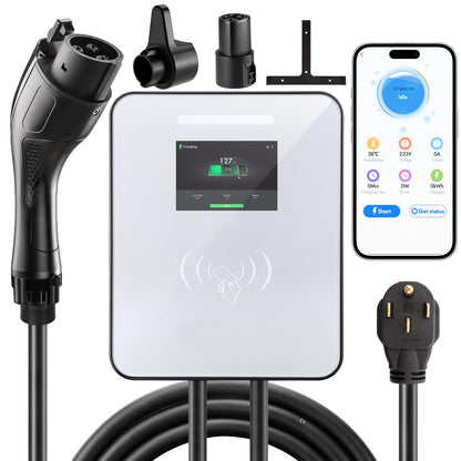Cargador EV de nivel 2 de 48 amperios, 240 V, 11.5 KW y 25 pies con enchufe NEMA 14-50 y aplicación inteligente SAE J1772, carga programada, cable flexible de 25 pies