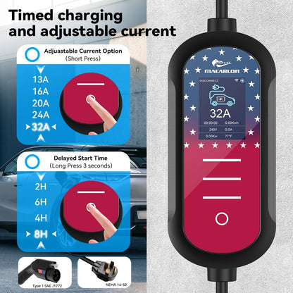 Cargador EV de nivel 2 32A, 240V, 7.68 KW, enchufe NEMA 14-50, cargador de vehículo eléctrico portátil, cable de 25 pies, Plug & Play para J1772, para hogar y exterior (negro) A70527 - QJHH4700527