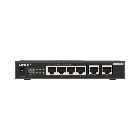 Switch no gestionado QNAP QSW-2104-2T-R2 de 4 puertos 2,5 GbE y 2 puertos 10 GbE QNQSW21042TR