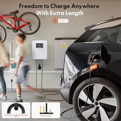 Cargador EV de nivel 2 de 48 amperios, 240 V, 11.5 KW y 25 pies con enchufe NEMA 14-50 y aplicación inteligente SAE J1772, carga programada, cable flexible de 25 pies