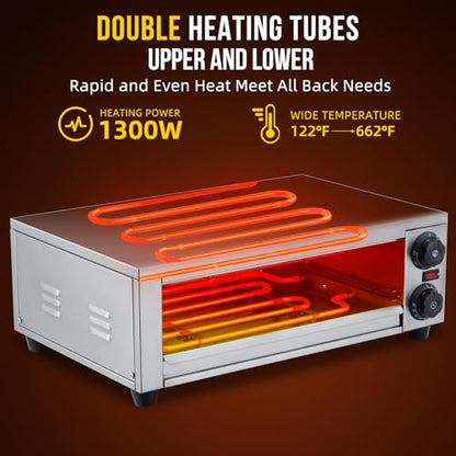GarveeHome - Horno eléctrico de pizza para interior, encimera de 16 pulgadas, horno comercial de pizza con parrilla para parrilla, bandeja para migas, mango y almohadillas para orejas para pies,