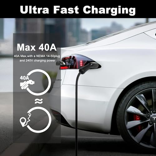 Leisure Stay Cargador portátil para vehículos eléctricos Tesla, Certificado etl, Carga rápida de 7.65M, Impermeable ip65, Compatible con Camiones 3 / X/y/Cyber (LV2 14-50 (Black 32A-40A))