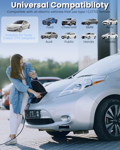 EONYHC Cargador EV de nivel 2 de 48 amperios: estaciones de carga de vehículos eléctricos de 240 V - Cable de 25 pies J1772 conector de coche - Cargador de coche eléctrico habilitado para exteriores e