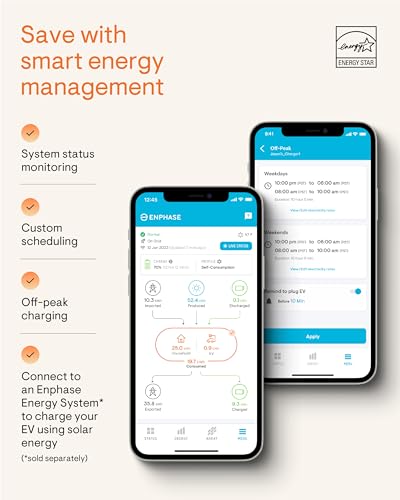 Cargador inteligente EV de 64 amperios - Enphase IQ 80, cableado, 15.4 kW de potencia, 240 V, conexión Wi-Fi, certificado de seguridad, cable de 25 pies y conector J1772 resistente