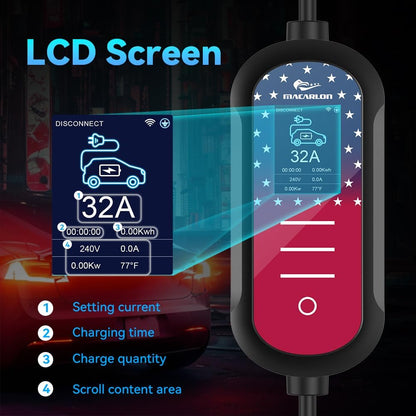 Cargador EV de nivel 2 32A, 240V, 7.68 KW, enchufe NEMA 14-50, cargador de vehículo eléctrico portátil, cable de 25 pies, Plug & Play para J1772, para hogar y exterior (negro) A70527 - QJHH4700527