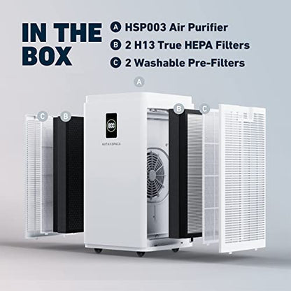 HATHASPACE Purificador de aire de doble filtración para el hogar, habitación oficina, con filtro de aire HEPA alergias, humo, limpiador de aire inteligente silencioso, elimina el 99.9% del polvo, moho, caspa de mascotas, olores, polen HSP003 H13