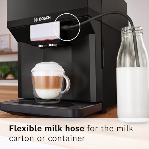 Bosch TPU40109 Serie 500 Máquina espresso totalmente automática con compartimento de grano entero y canal de café molido, pantalla TFT y panel de control táctil, sistema de leche externo y 9 opciones