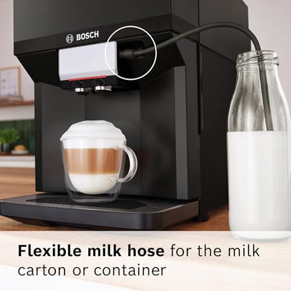 Bosch TPU40109 Serie 500 Máquina espresso totalmente automática con compartimento de grano entero y canal de café molido, pantalla TFT y panel de control táctil, sistema de leche externo y 9 opciones